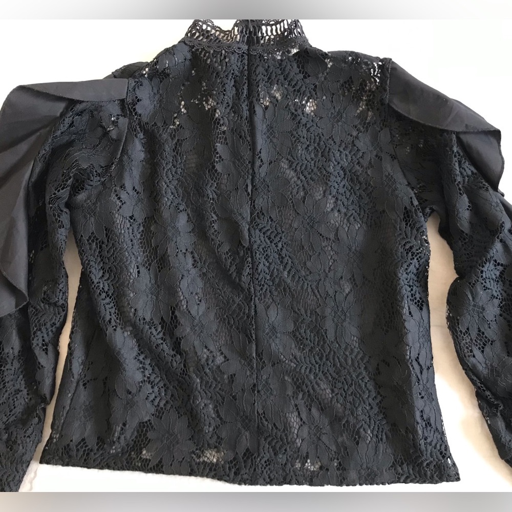 Beautiful Black Lace Top with Ruffle Sleeves By SHIRELY Size Medium - Picture 11 of 16